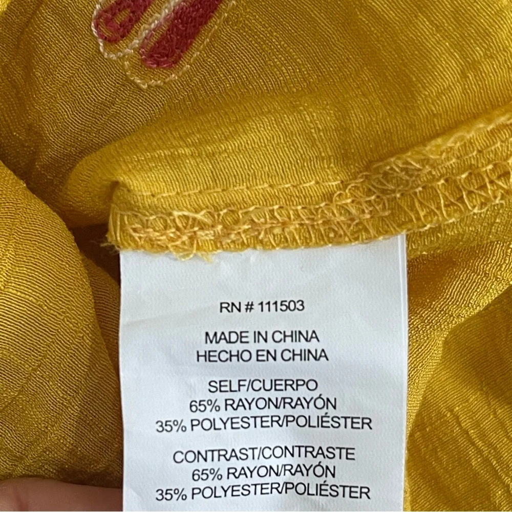 Anthropologie Fig and Flower Womens Embroidered Button Front Top Size 2X Yellow - Picture 8 of 9